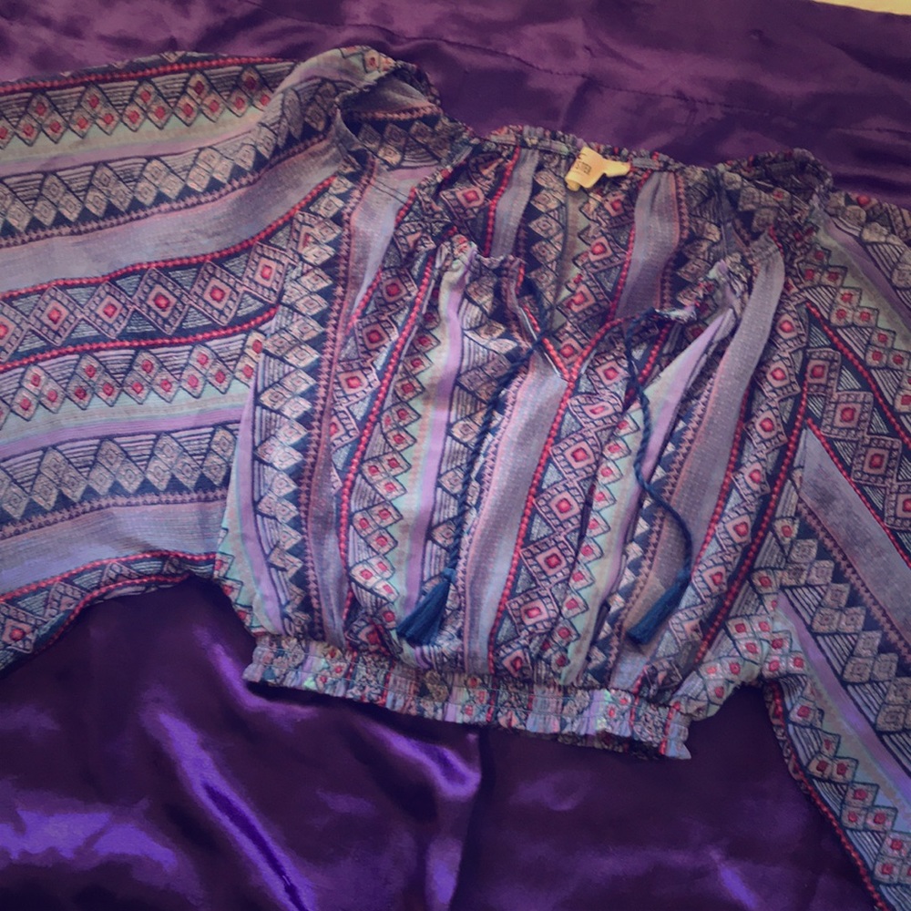 Small hollister purple blue chiffon shear crop top